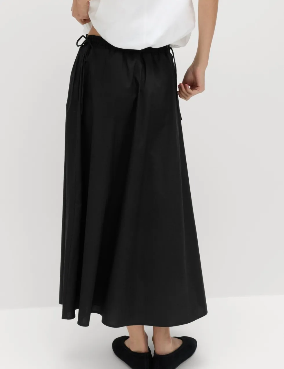 Pure Cotton Poplin Tie Side Midi Skirt