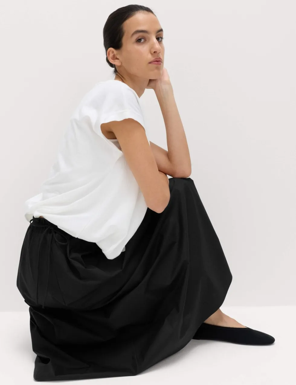 Pure Cotton Poplin Tie Side Midi Skirt