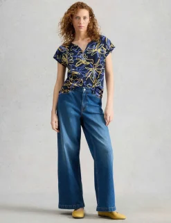 Pure Cotton Print Notch Neck T-Shirt