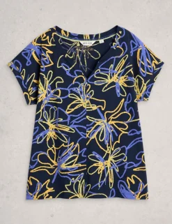 Pure Cotton Print Notch Neck T-Shirt