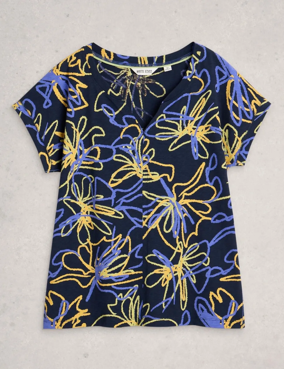 Pure Cotton Print Notch Neck T-Shirt