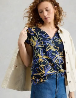 Pure Cotton Print Notch Neck T-Shirt