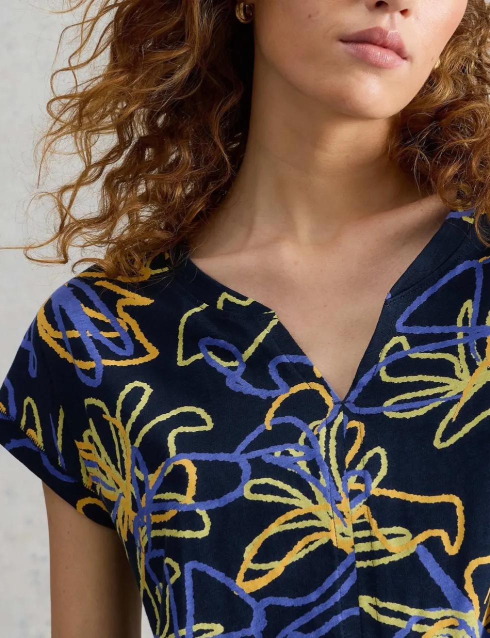 Pure Cotton Print Notch Neck T-Shirt