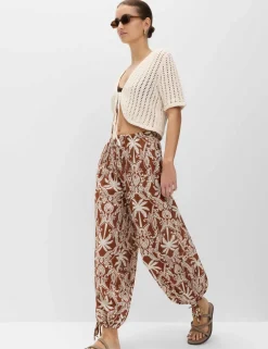 Pure Cotton Printed Bubble Hem Beach Trousers