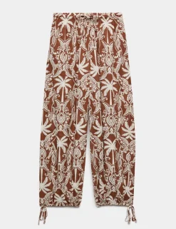 Pure Cotton Printed Bubble Hem Beach Trousers
