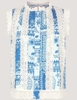 Pure Cotton Printed Button Through Tank Top