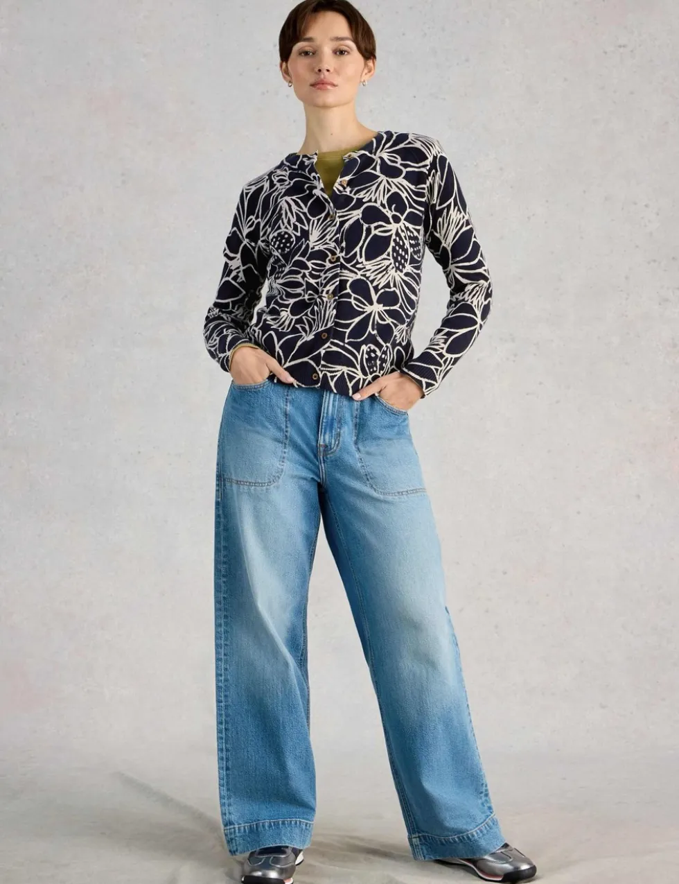 Pure Cotton Printed Button Front Cardigan