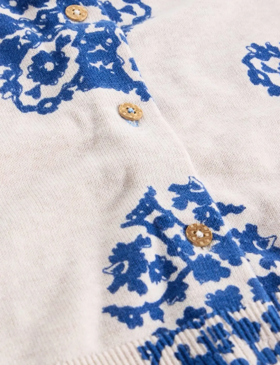Pure Cotton Printed Crew Neck Cardigan