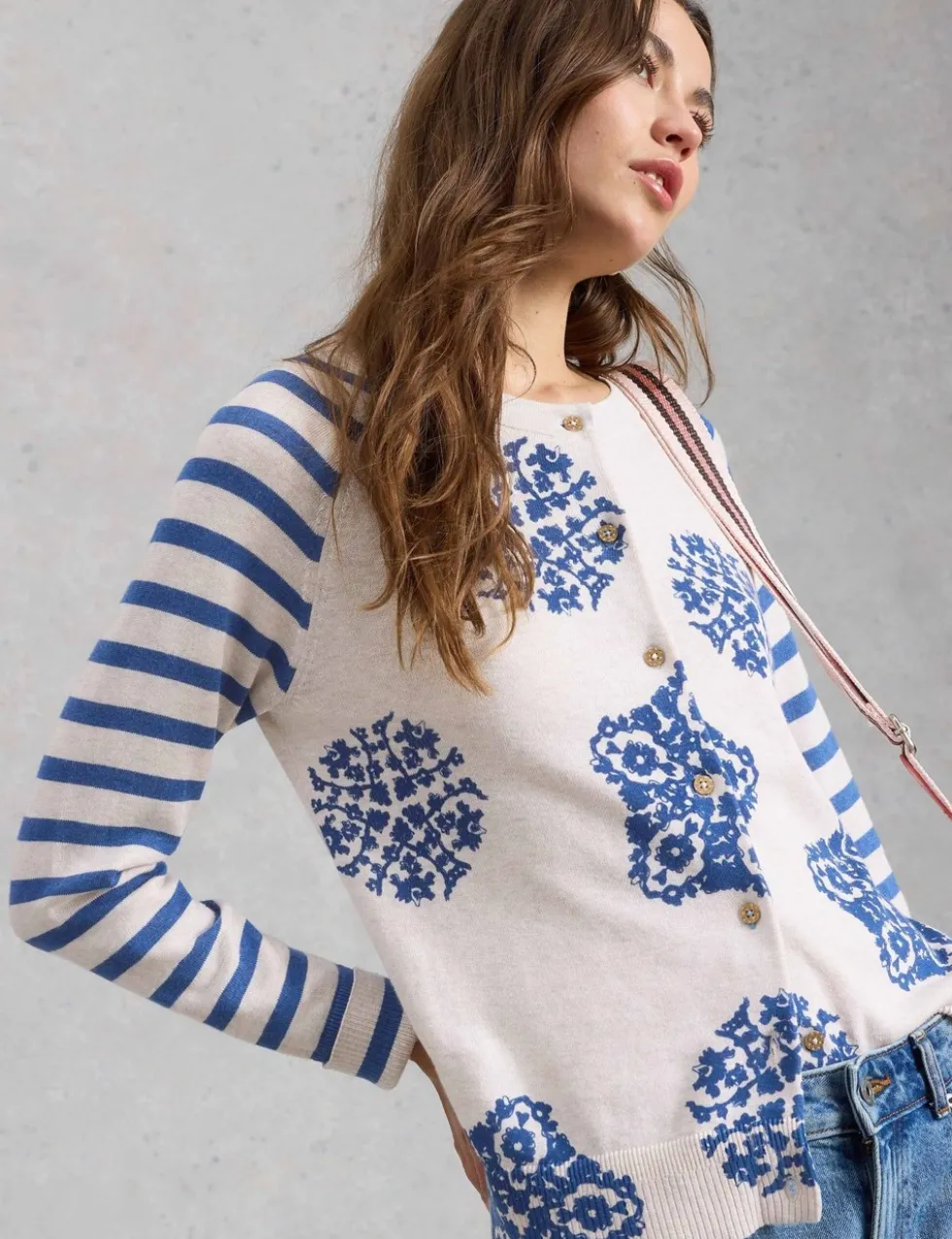 Pure Cotton Printed Crew Neck Cardigan