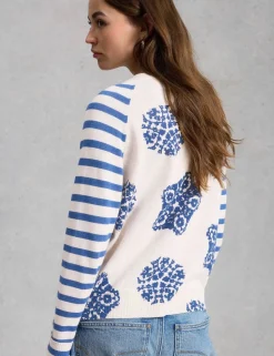 Pure Cotton Printed Crew Neck Cardigan