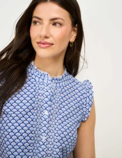 Pure Cotton Printed Frill Sleeve Blouse