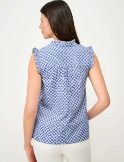Pure Cotton Printed Frill Sleeve Blouse