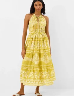 Pure Cotton Printed Halterneck Midaxi Beach Dress