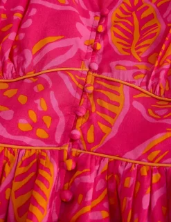 Pure Cotton Printed Midaxi Waisted Dress