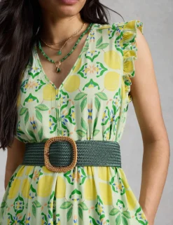 Pure Cotton Printed Midaxi Waisted Dress