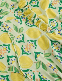 Pure Cotton Printed Midaxi Waisted Dress
