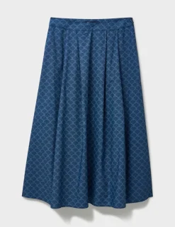 Pure Cotton Printed Midi A-Line Skirt