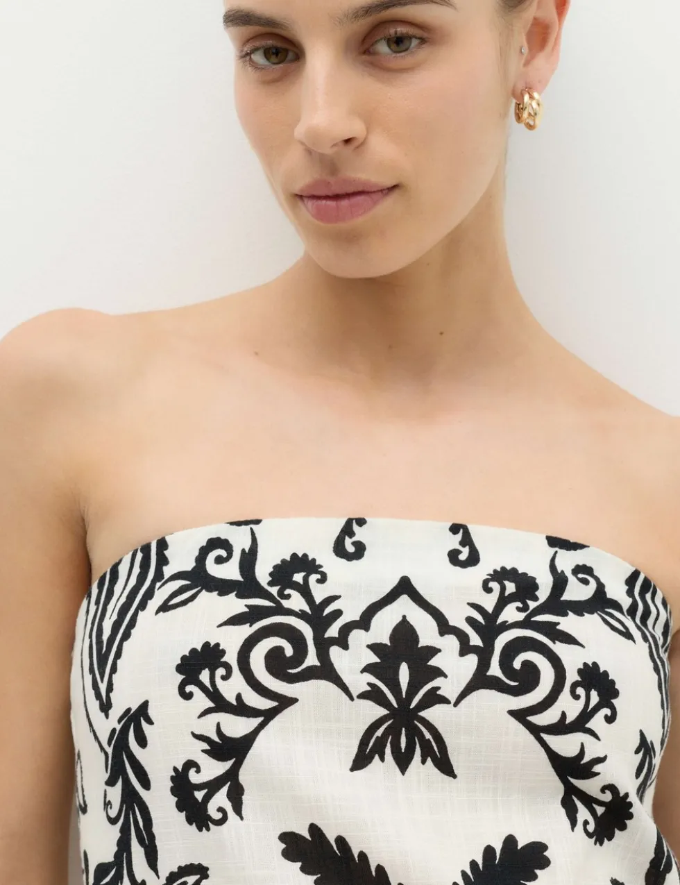 Pure Cotton Printed Midi Bandeau Dress