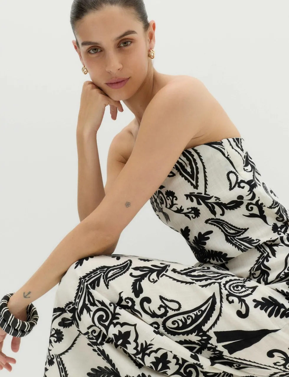 Pure Cotton Printed Midi Bandeau Dress