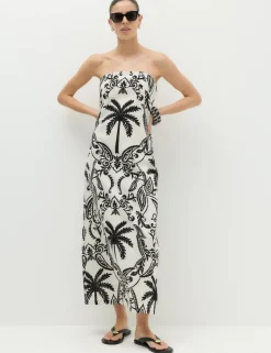 Pure Cotton Printed Midi Bandeau Dress