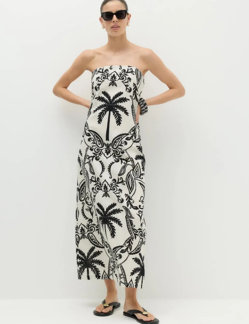 Pure Cotton Printed Midi Bandeau Dress
