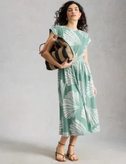 Pure Cotton Printed Midi Waisted Dress