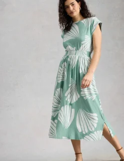 Pure Cotton Printed Midi Waisted Dress