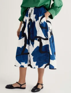 Pure Cotton Printed Midi A-Line Skirt