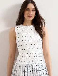 Pure Cotton Printed Midi Shirred Dress