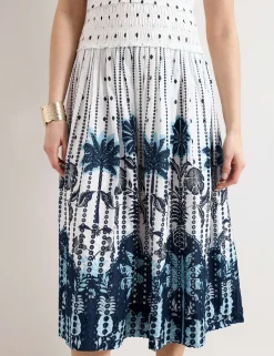 Pure Cotton Printed Midi Shirred Dress