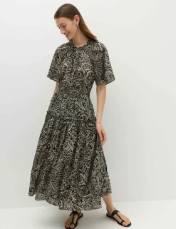 Pure Cotton Printed Midi Waisted Dress