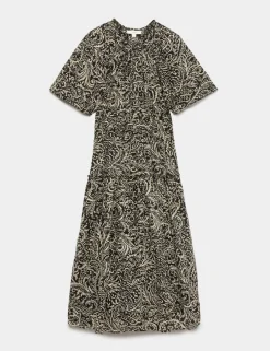 Pure Cotton Printed Midi Waisted Dress