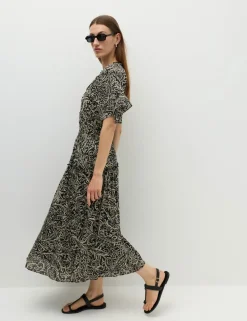 Pure Cotton Printed Midi Waisted Dress