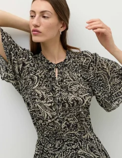Pure Cotton Printed Midi Waisted Dress