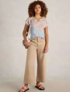 Pure Cotton Printed Notch Neck TShirt