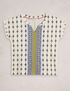 Pure Cotton Printed Notch Neck T-Shirt
