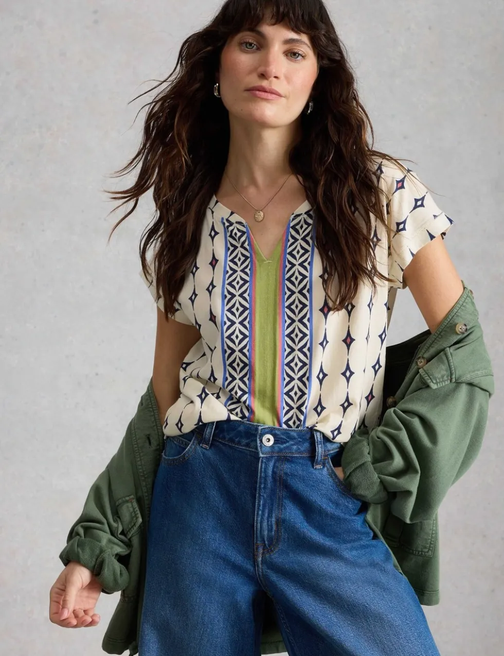 Pure Cotton Printed Notch Neck T-Shirt