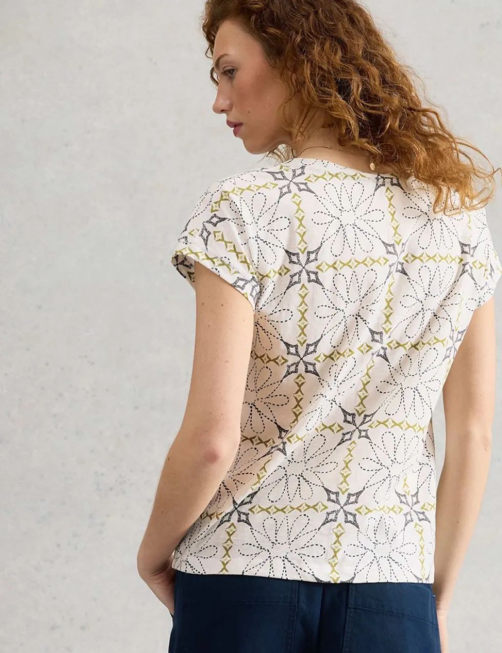 Pure Cotton Printed Notch Neck T-Shirt