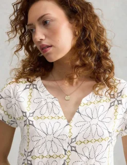 Pure Cotton Printed Notch Neck T-Shirt