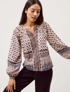 Pure Cotton Printed Notch Neck Blouse