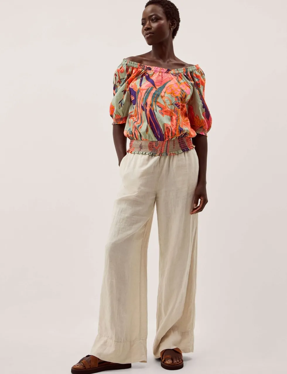 Pure Cotton Printed Off The Shoulder Top