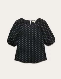 Pure Cotton Printed Puff Sleeve Blouse