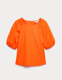 Pure Cotton Printed Puff Sleeve Blouse