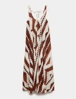 Pure Cotton Printed Scoop Neck Maxi Beach Dress