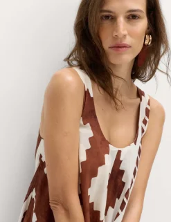 Pure Cotton Printed Scoop Neck Maxi Beach Dress