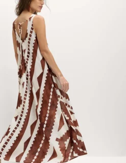 Pure Cotton Printed Scoop Neck Maxi Beach Dress