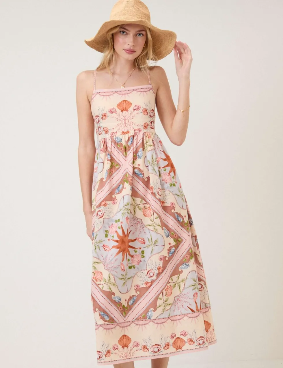 Pure Cotton Printed Square Neck Maxi Dress