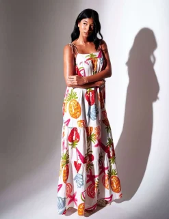 Pure Cotton Printed Strappy Maxi Dress