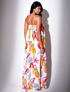 Pure Cotton Printed Strappy Maxi Dress