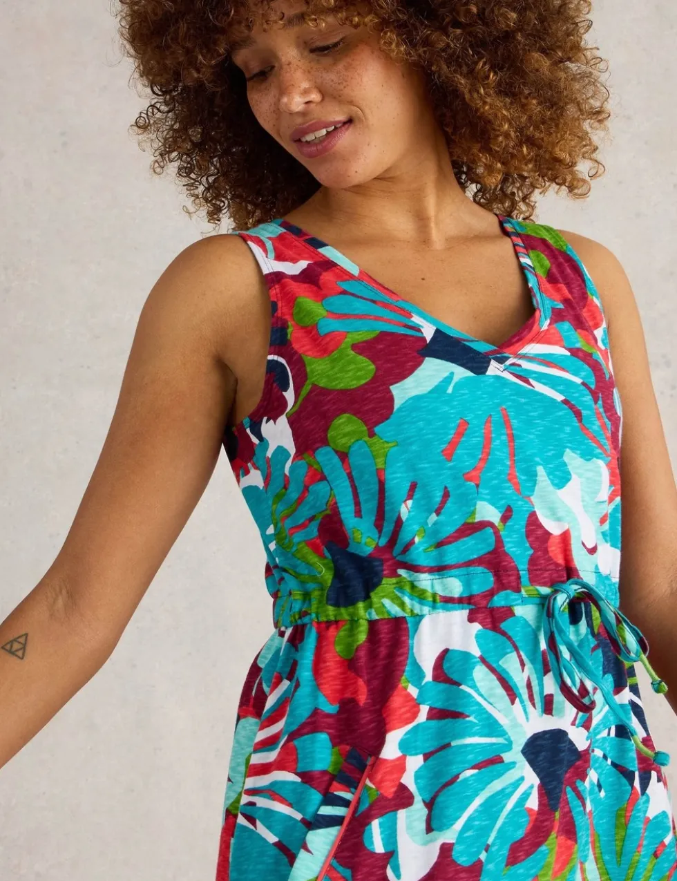 Pure Cotton Printed V-Neck Midi Beach Dress